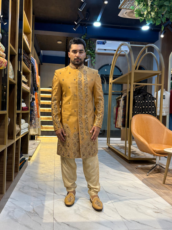 CAMEL RUSSIAN SILK SHERWANI - ONLY SHERWANI