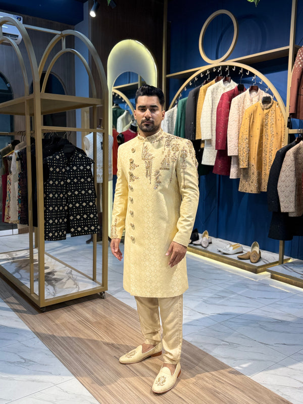 CREAM BEIGE MASOORI SHERWANI - ONLY SHERWANI