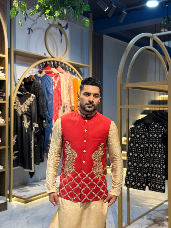 BLOOD RED WAIST COAT-ONLY WAISTCOAT