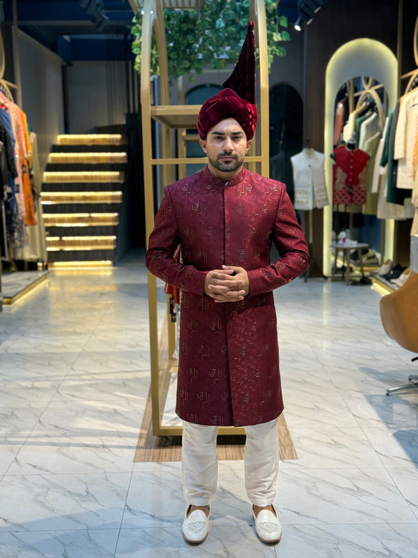 MAROON MASOORI SHERWANI - ONLY SHERWANI