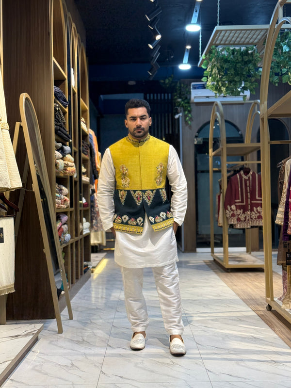 YELLOW GREEN WAIST COAT- ONLY WAIST COAT