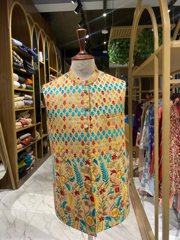 BEIGE MULTICOLOR EMBRIDERY WAISTCOAT - ONE PIECE