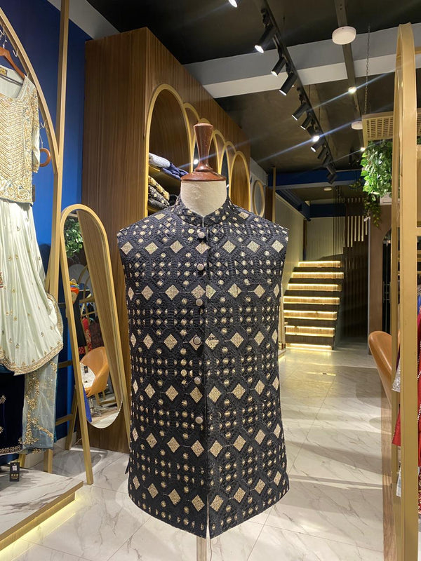 BLACK EMBRIODERY WAISTCOAT - ONE PIECE